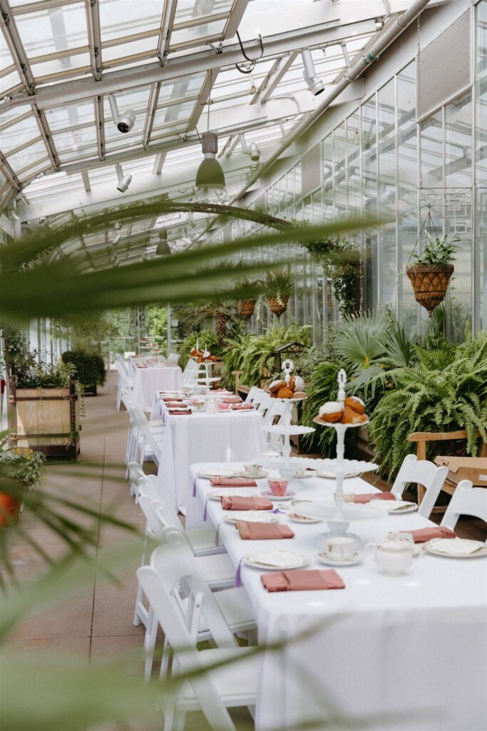 tables line solarium for Denver Botanic gardens wedding photography