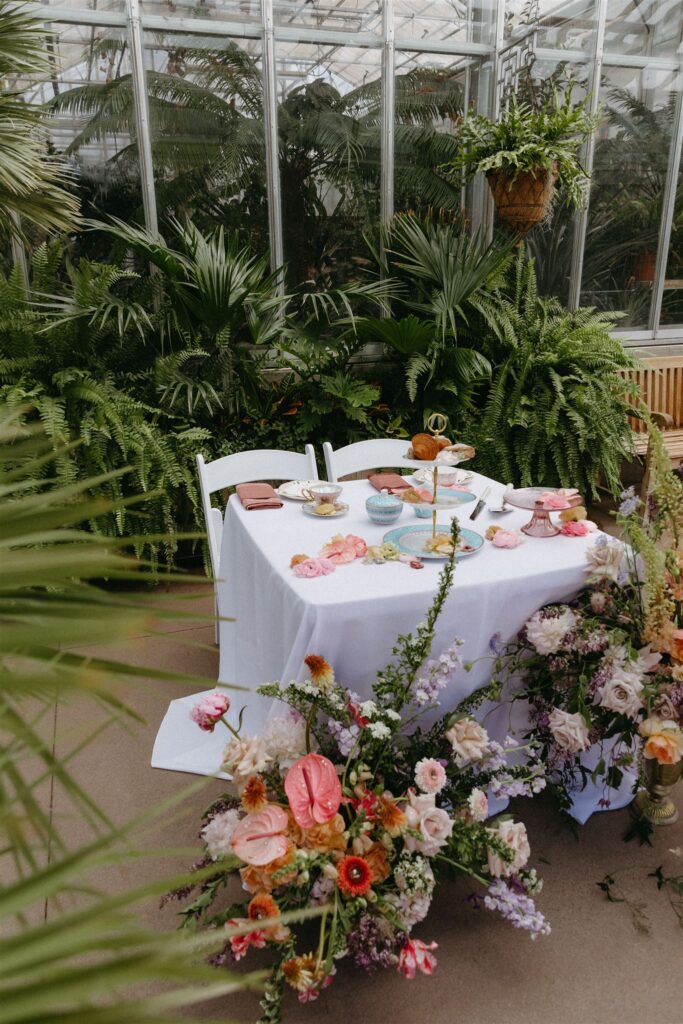 Wedding table set up during Denver Botanic Gardens wedding