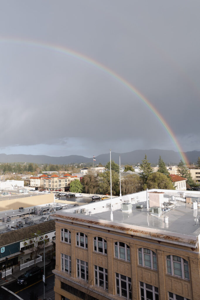 Rainbow across downtown Napa