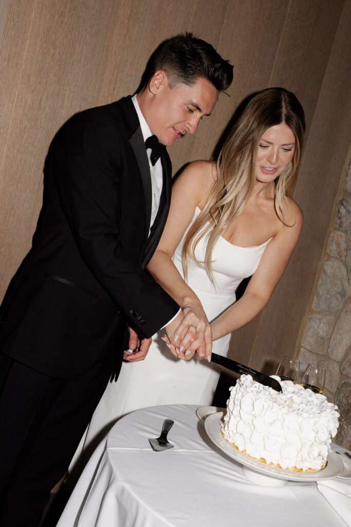 Bride and groom cutting cake at the Estate Yountville wedding