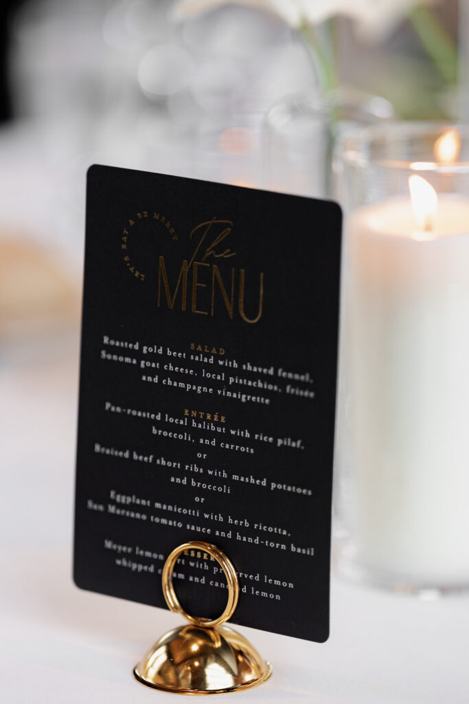 Menu setting at wedding at the Estate Yountville
