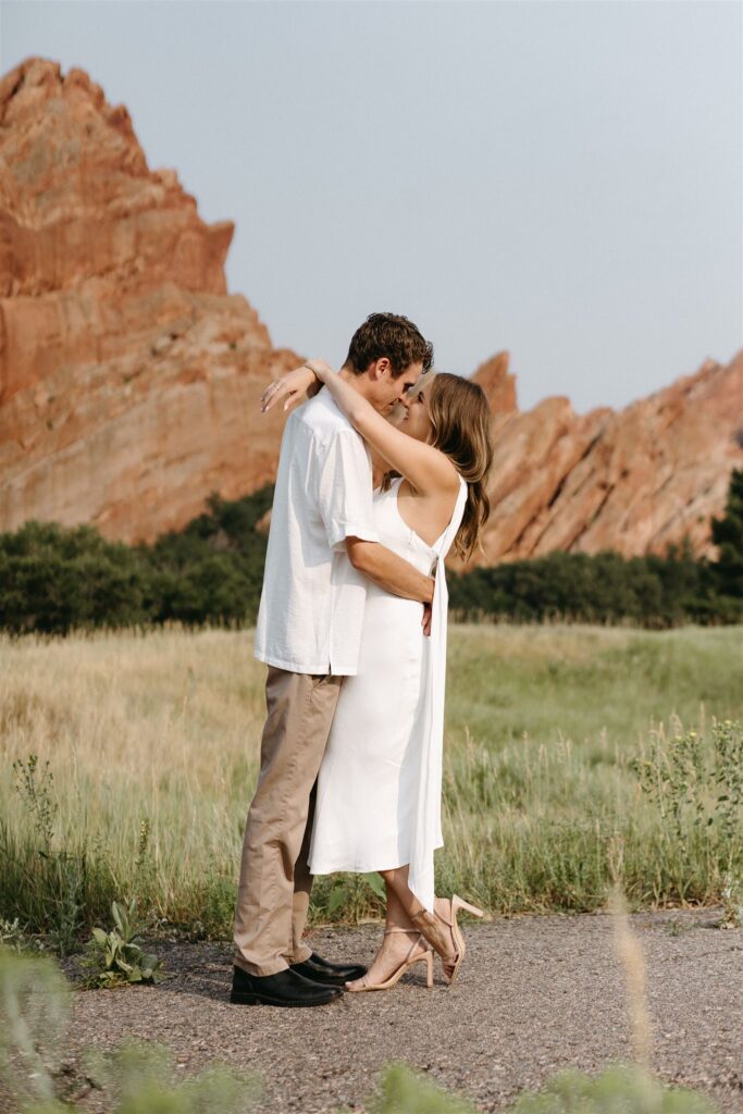 Couple slow dancing during Denver engagement photos