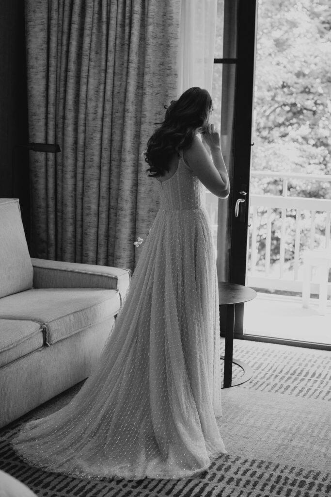 Bride getting ready at Four Seasons Vail for Colorado elopement