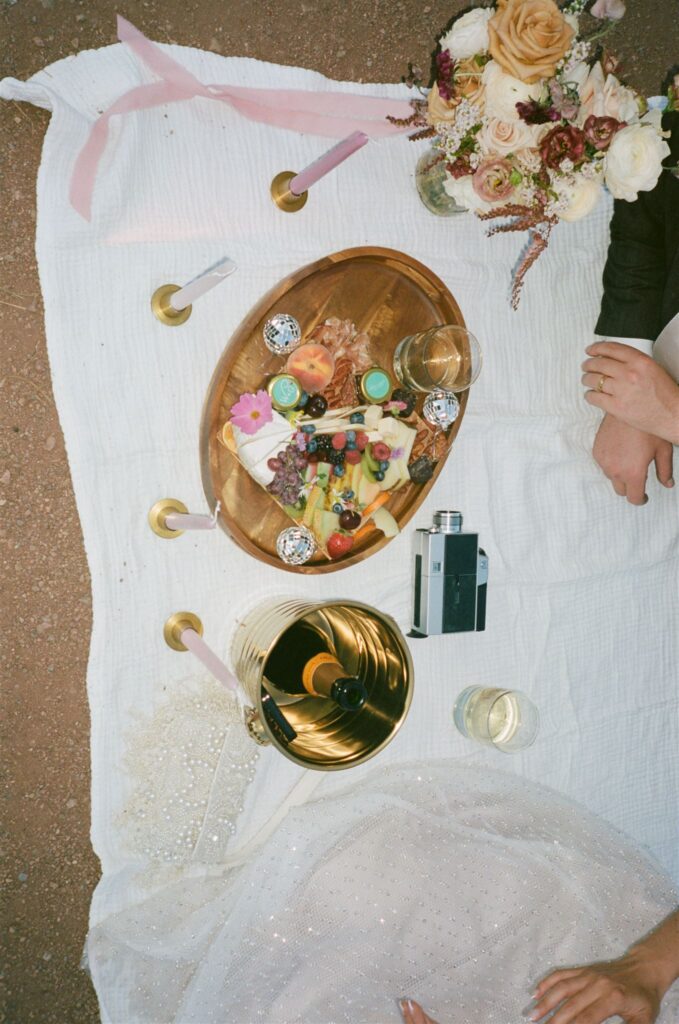 Picnic setup during elopement at Piney River Ranch