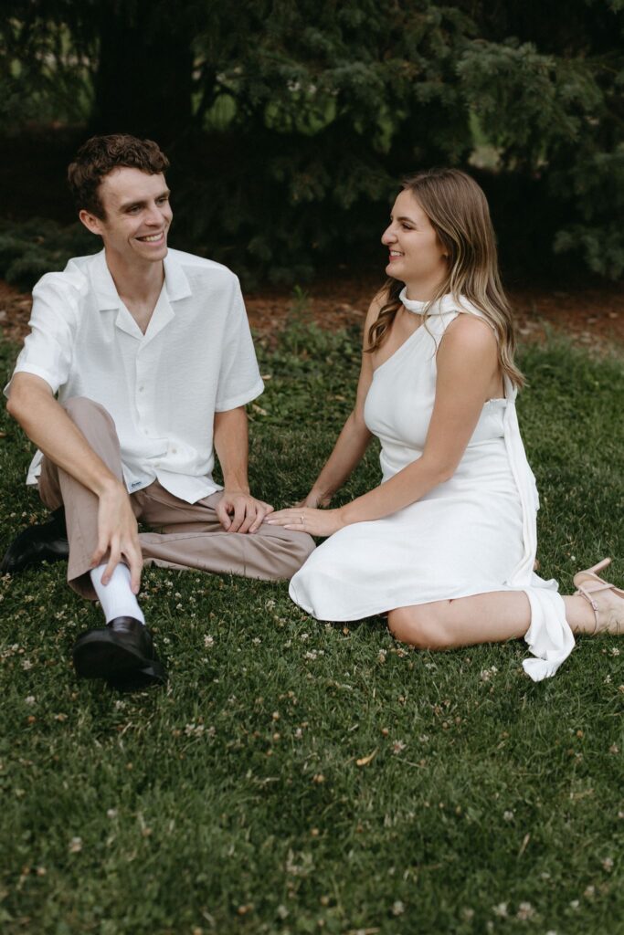 Candid moment between couple during Cheesman Park engagement session